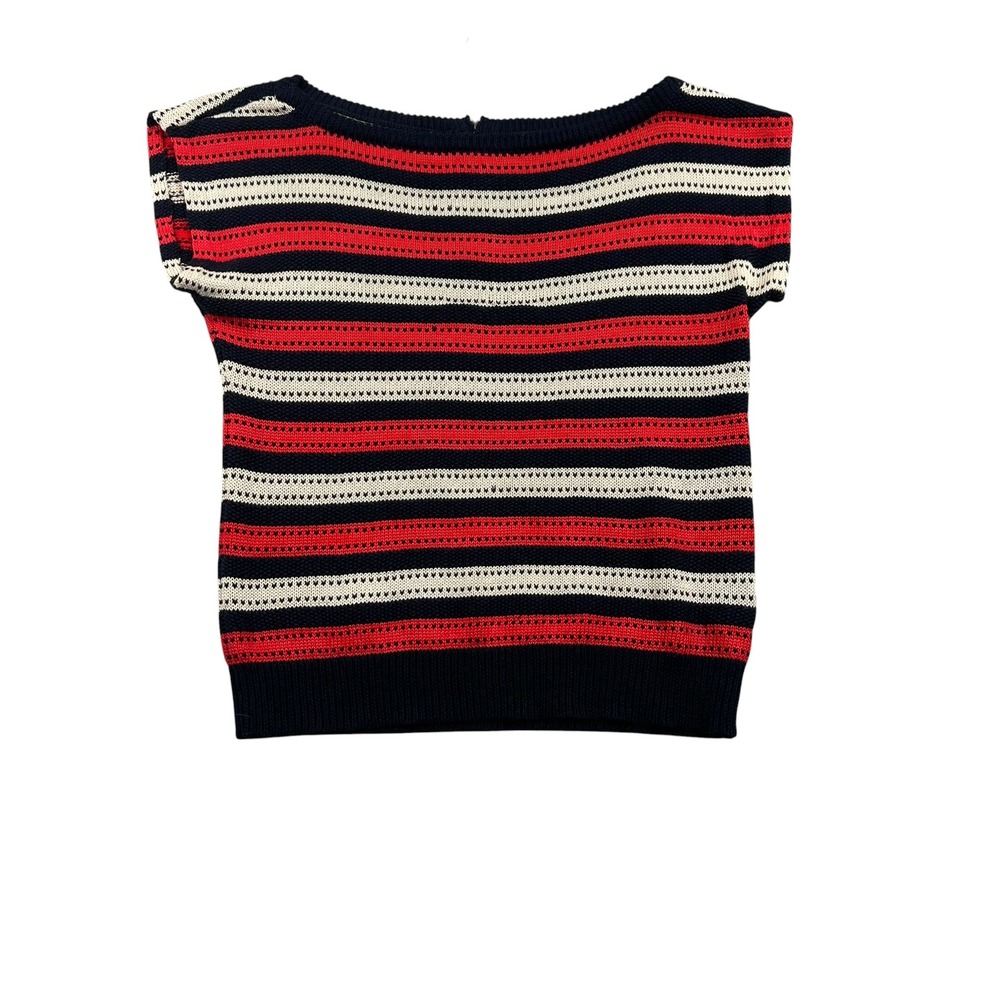Marc By Marc Jacobs Sweater Top Womens L Blue Red Striped Linen Cotton Zip Back